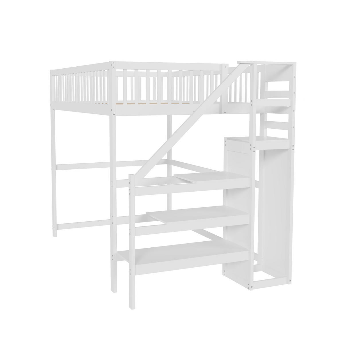 HOCHBETT 140/200 cm Weiß aus Holz mit Treppe, Kleiderschrank und Stauraum - Weiß, Holz (140/200cm) - Flora Grace