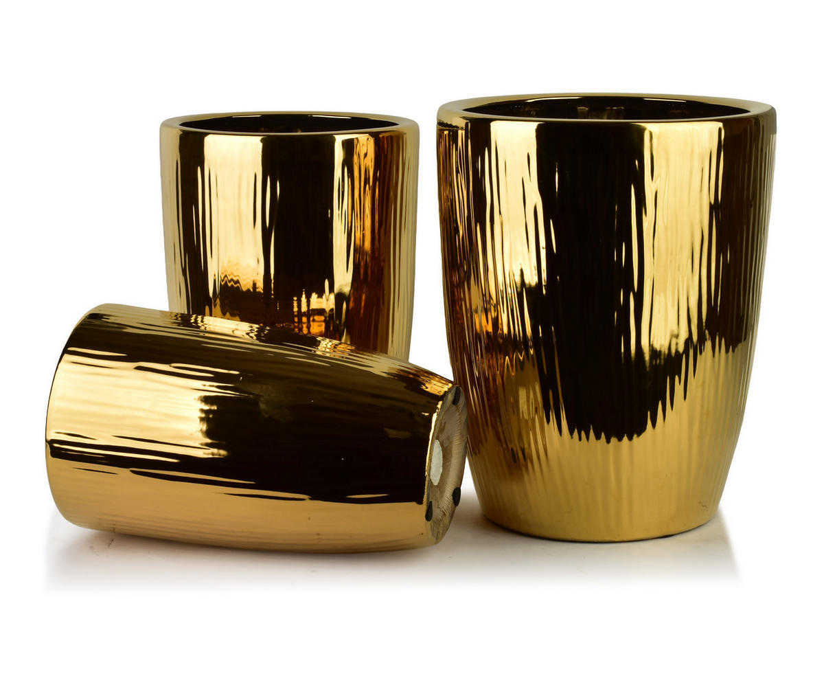 BLUMENTOPF Neva 3er Set Gold 37/37/47 cm Keramik - Goldfarben, Keramik (37/47/37cm) - Mondex