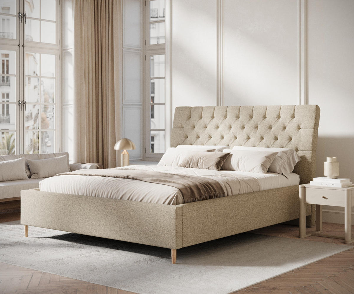 POLSTERBETT Vezzola Beige 120/200 cm im Webstoff - Beige/Naturfarben, Holz/Holzwerkstoff (120/200cm) - Maison de Reve