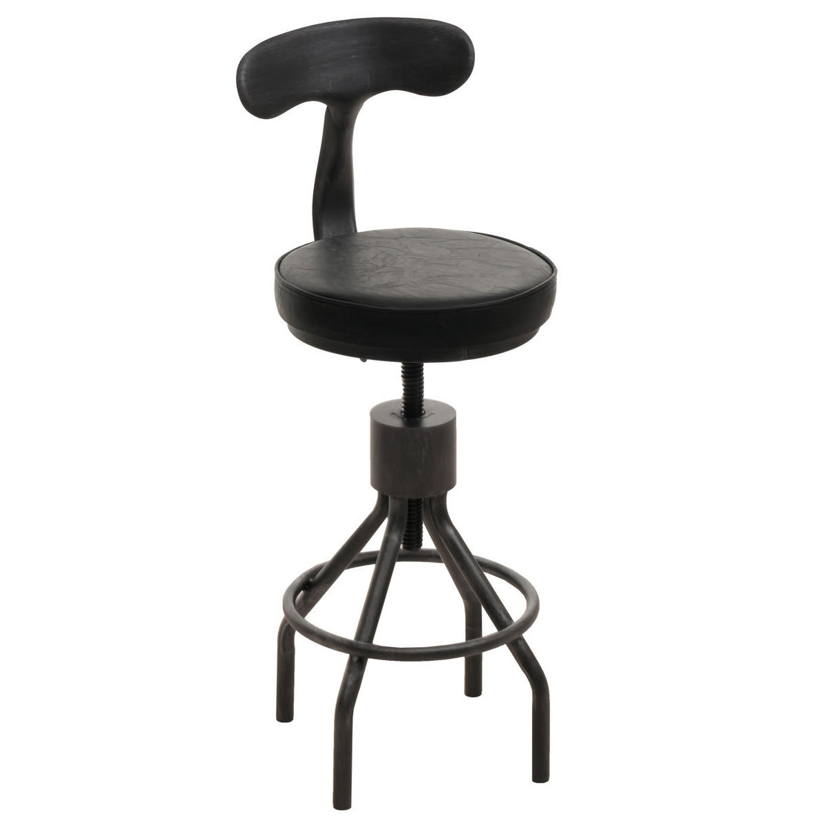 BARHOCKER 2er-Set mit Lehne Sitzhöhe 58-82cm höhenverstellbar drehbar Fußablage Stahl Kunstleder Schwarz - Schwarz, Kunststoff (41/108/47cm) - PROREGAL
