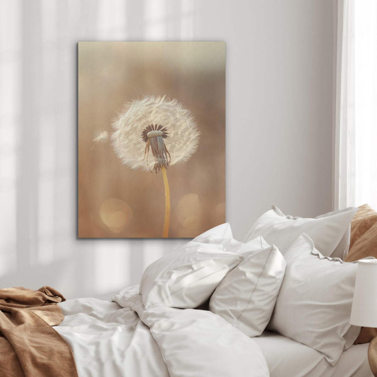 AKUSTIKPANEEL Löwenzahn - Beige - Natur - Blume 60x80 cm - Hellbraun, Textil (60/0.9/80cm) - MuchoWow