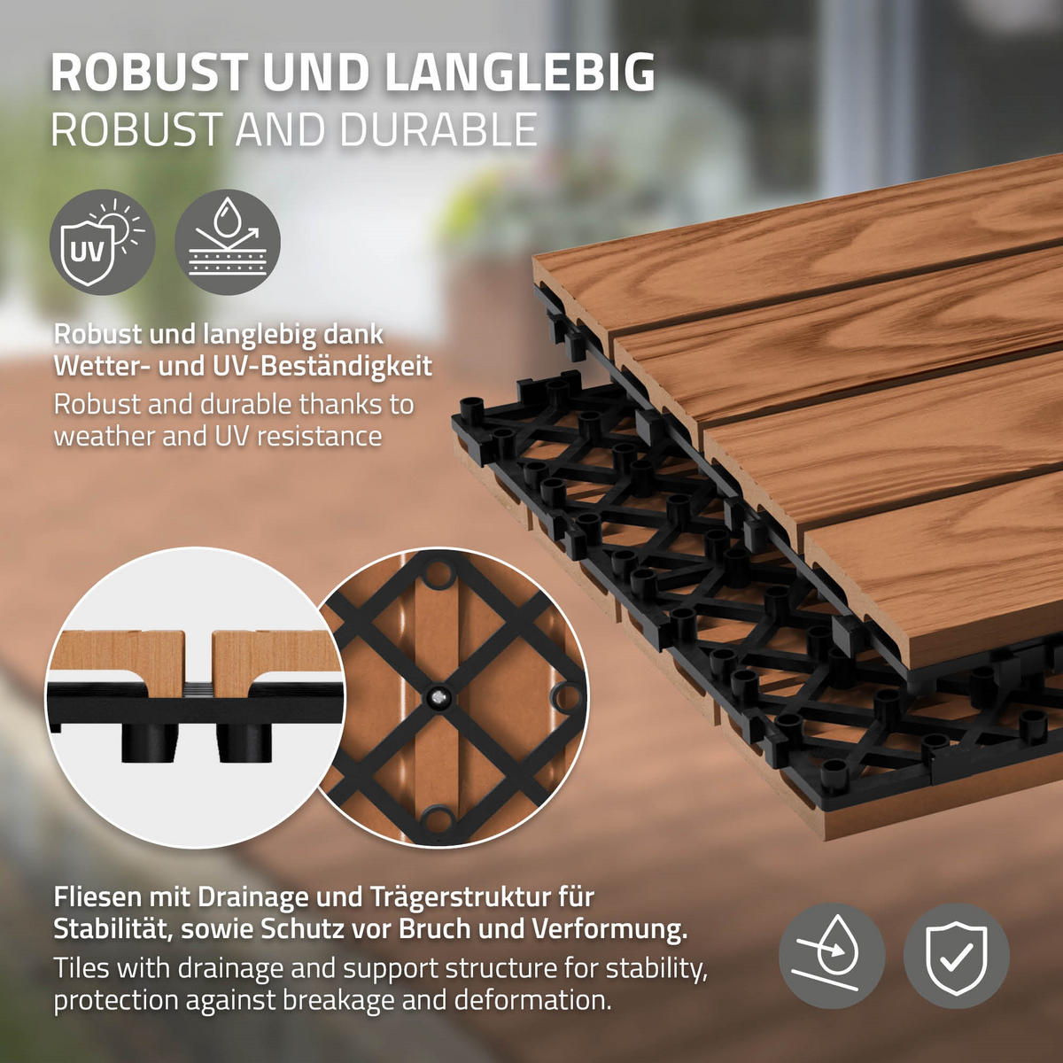 TERRASSENFLIESE Hellbraun 22 Stück - Hellbraun, Holzwerkstoff (30/30/2.1cm) - ML-DESIGN