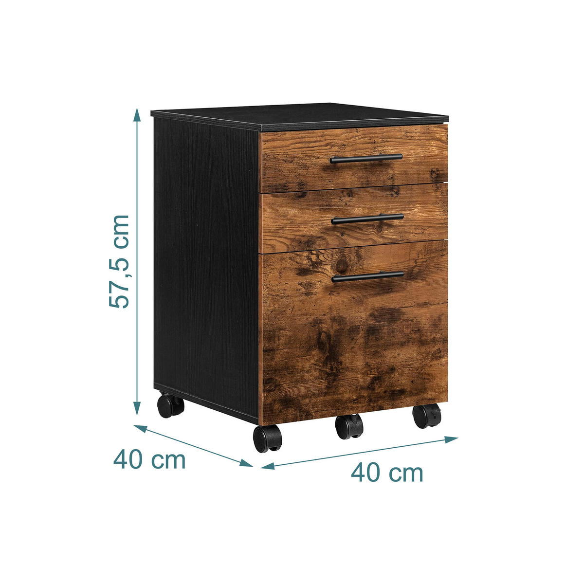 ROLLCONTAINER Vintagebraun 3 Schubladen auf Rollen - Braun, Holzwerkstoff/Kunststoff (40/57.5/40cm) - Relaxdays
