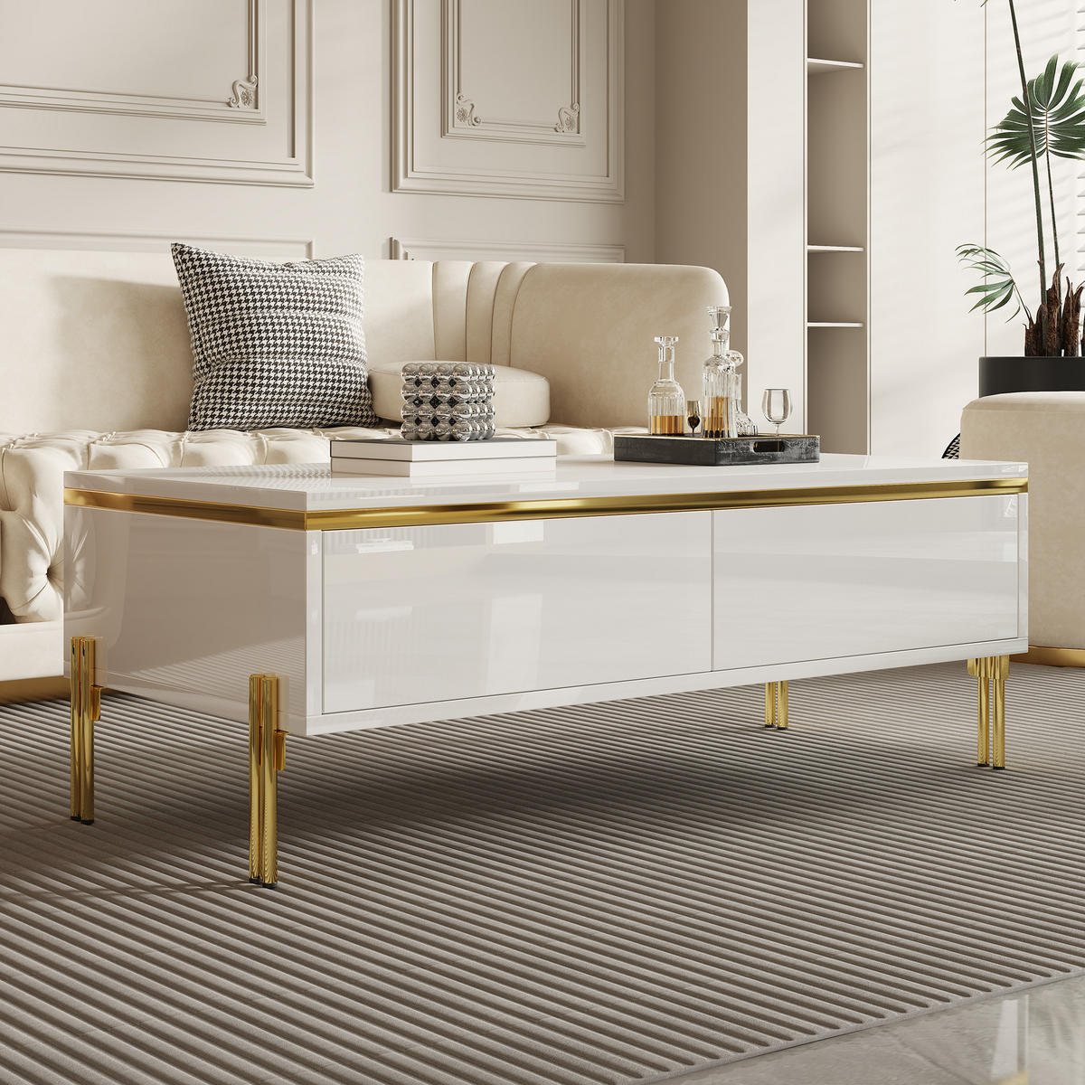 COUCHTISCH 100x50 Hochglanz Multifunktion Wohnzimmermöbel - Weiß, Holzwerkstoff (100/50/36cm) - FLIEKS