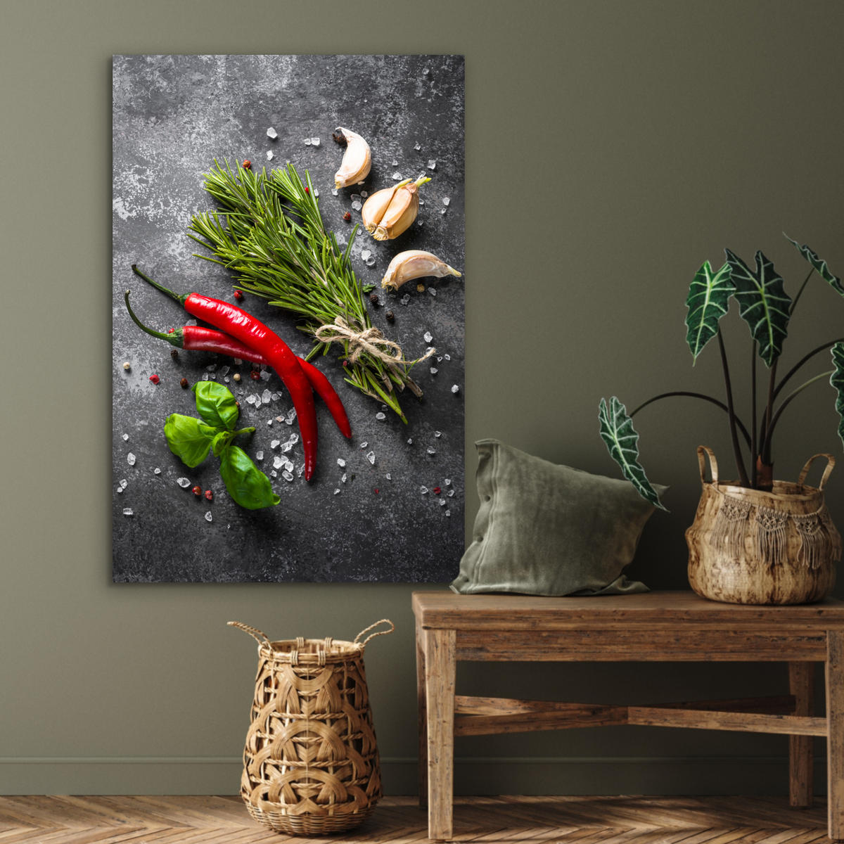 METALLBILD Pfeffer - Kräuter - Gewürze - Beton 60x90 cm - Dunkelgrau, Metall (60/90cm) - MuchoWow