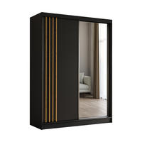 ŠATNÍ SKŘÍŇ S POSUVNÝMI DVEŘMI NELVIA, 160/216/61 cm 2dveřová se zrcadlem, černá - černá, kompozitní dřevo (160/216/61cm) - MASSENO