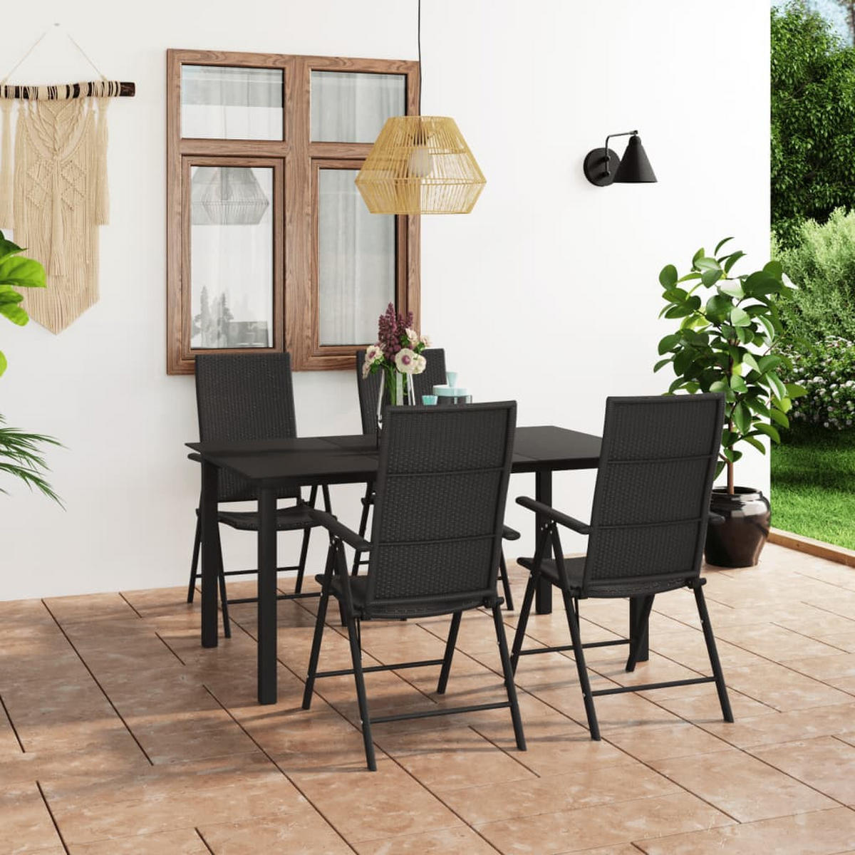 GARTEN-ESSGRUPPE 5-teilig Schwarz - Schwarz, Kunststoff - vidaXL