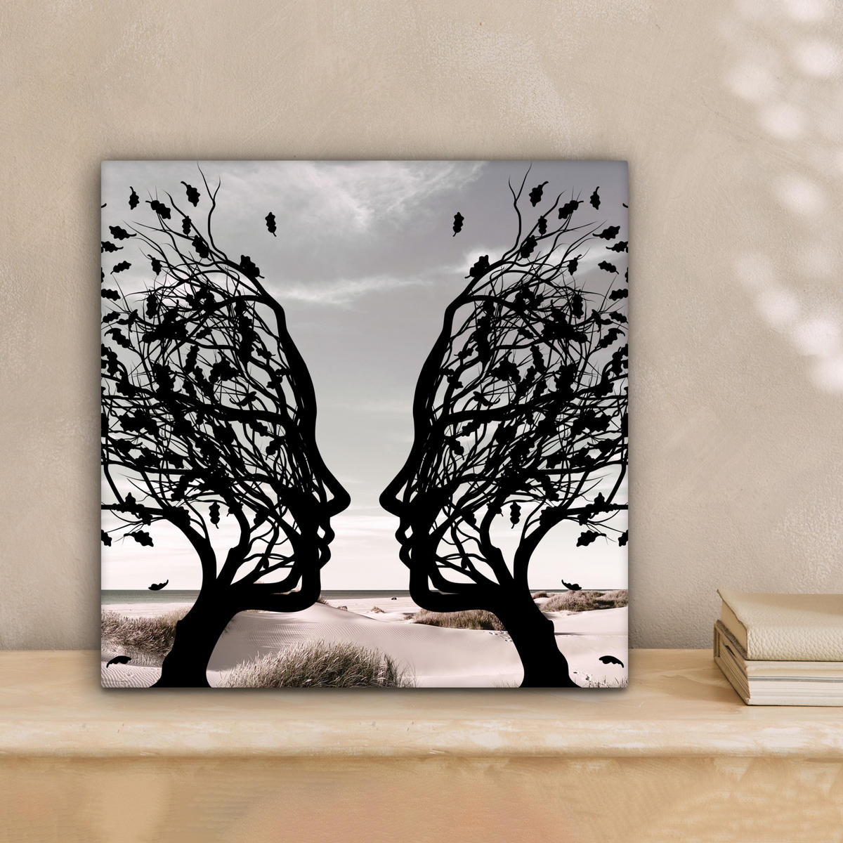 LEINWANDBILD Strand - Meer - Menschen - Baum - Moderne Kunst 20x20 cm - Hellgrau, Textil (20/20cm) - MuchoWow