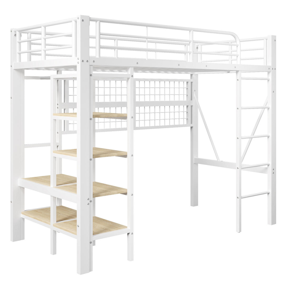 HOCHBETT 90/200 cm weiß aus Metall und MDF mit LED-Stimmungslicht und Kleiderstange - Weiß, Metall (90/200cm) - OKWISH