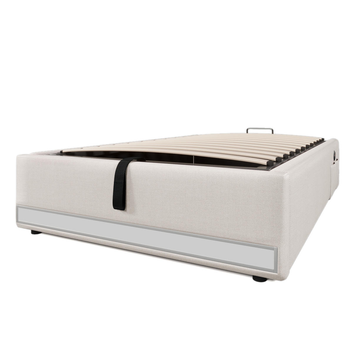 POLSTERBETT mit Stauraum 90x200 cm Leinen Beige - Beige, Metall (90/200cm) - Meubliv