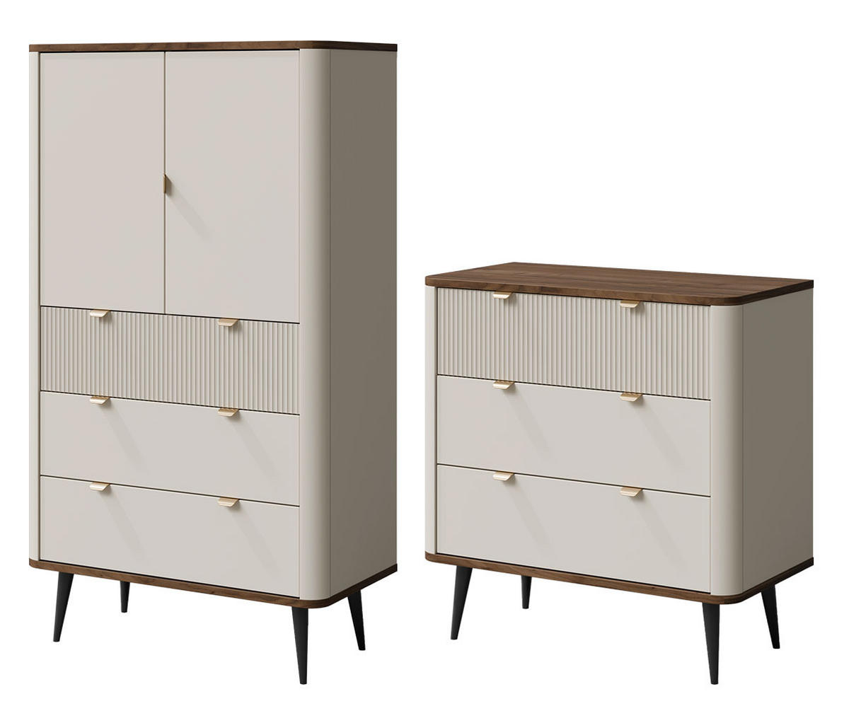 WOHNZIMMER-SET Marly 2-tlg Kaschmir / Walnuss - Kaschmir/Beige, Holz/Holzwerkstoff (180/163/40cm) - Feldmann-Wohnen