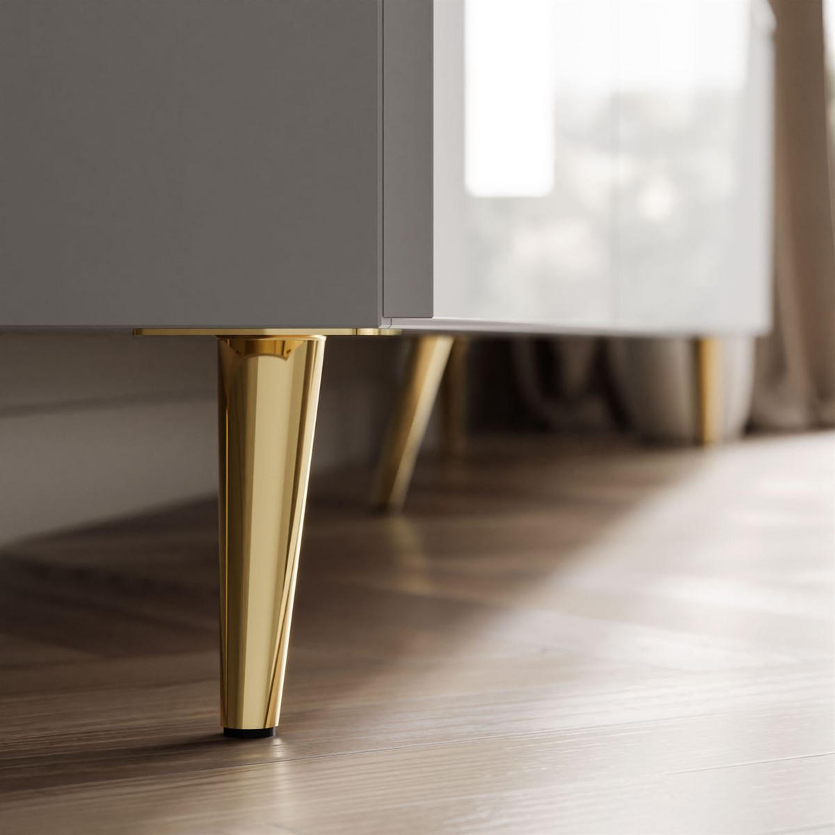 TV-RACK CELINE GLOSS 200 cm auf schräge goldenen Füßen - Weiß, Holzwerkstoff (200/48/40cm) - Lookway