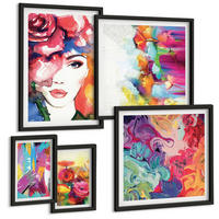 BILDER SET 5er Set - 50x50 cm & 20x30 cm & 40x60 cm Schwarzer Rahmen - Farbenfrohe Abstraktionen der Form - Schwarz, Kunststoff (40/60cm) - TULUP