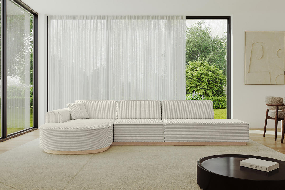 ECKSOFA Ottomane Links ARRIO-L2 - 328x171x83 cm Creme - Hellgrau/Creme, Holzwerkstoff/Textil (328/171cm) - ALTDECOR