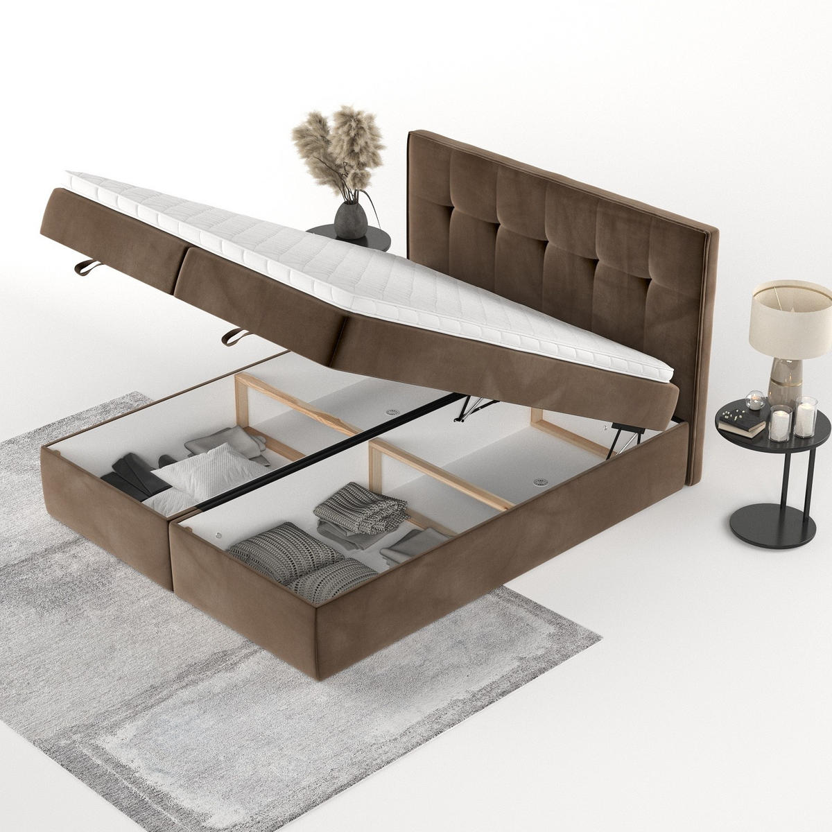 BOXBETT Tivra 160/200 cm Braun im Kronos Stoff - Schwarz/Braun, Holz/Holzwerkstoff (160/200cm) - AltaBeds