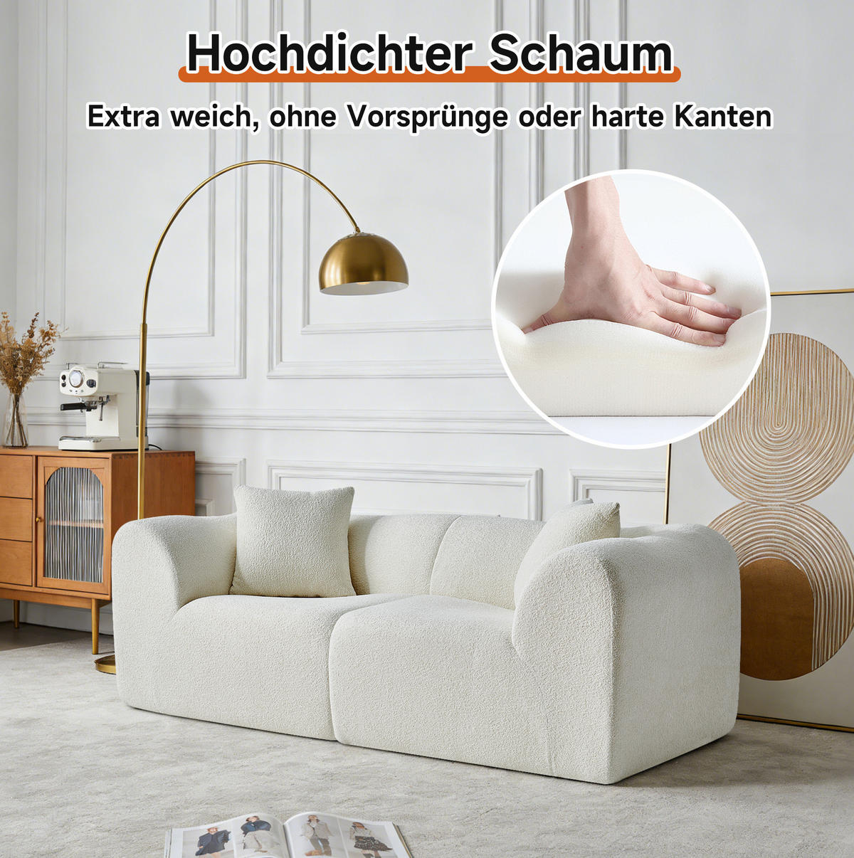 2-SITZER Sofa Samt mit 2 Kissen 193/87/67 cm Beige - Beige, Textil (87/67/193cm) - Redom