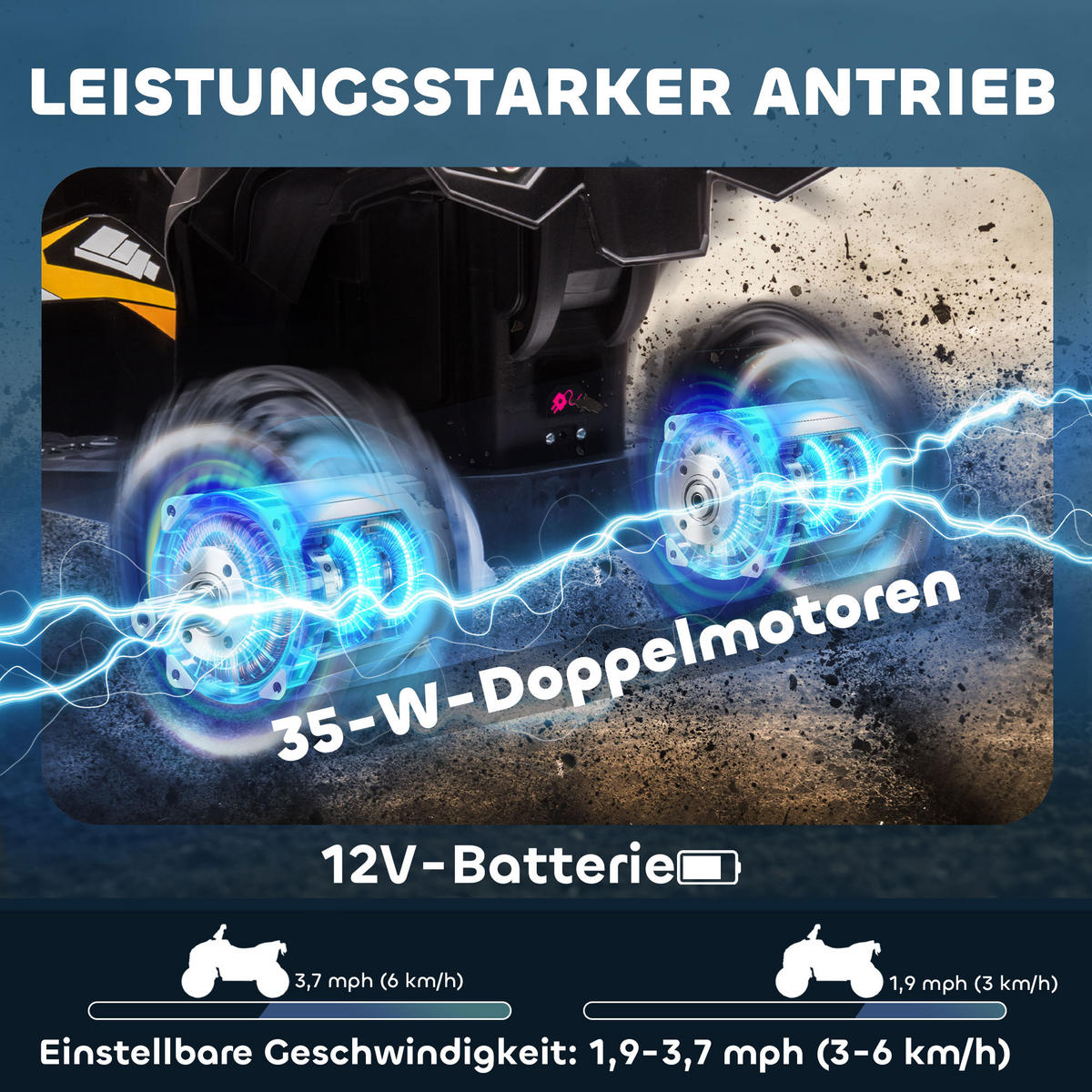 ELEKTRO-KINDERQUAD DE-06075 mit LED und Stoßdämpfern Gelb/Schwarz - Gelb/Schwarz, Kunststoff/Metall (83/53/55.5cm) - ComfortXL