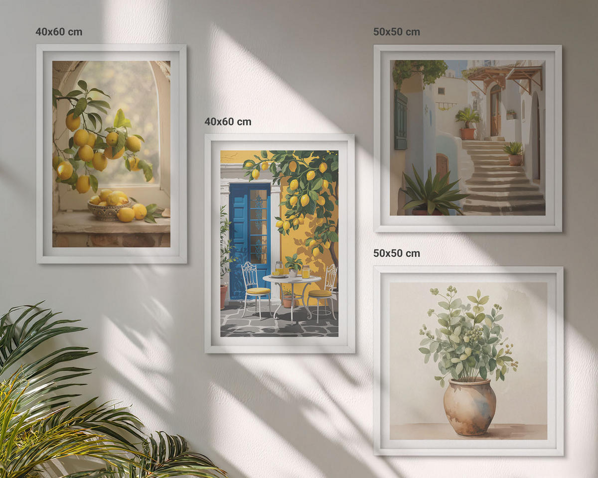 BILDER SET 4er Set - 50x50 cm & 40x60 cm Weißer Rahmen - Architektur der Zitronenstadt - Weiß, Kunststoff (50/50cm) - TULUP