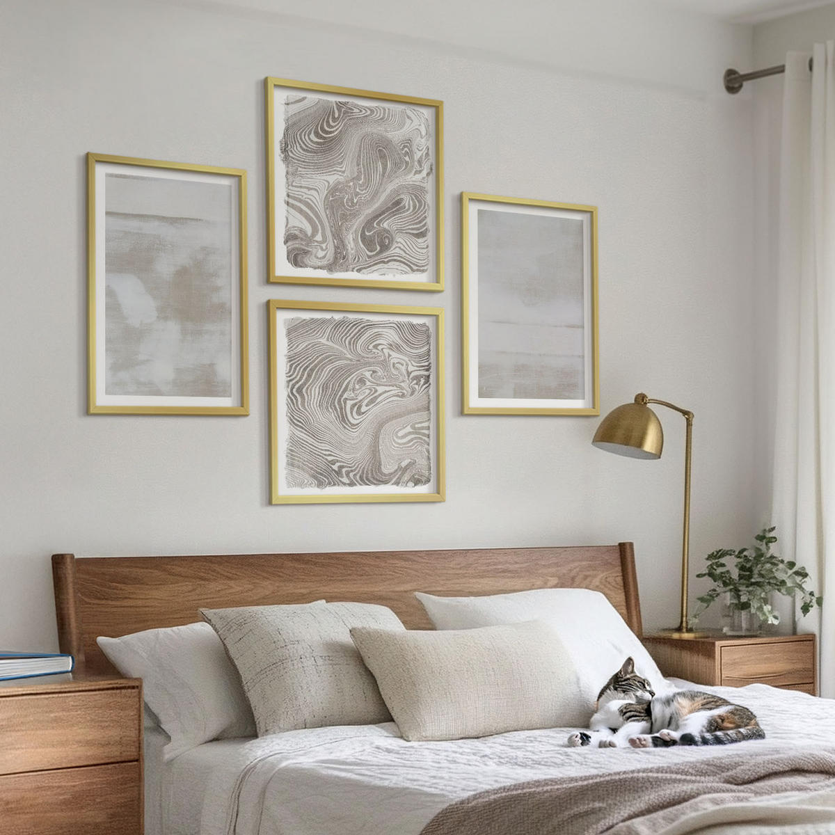 BILDER SET 4er Set - 50x50 cm & 40x60 cm Goldrahmen - Abgenutzte Texturen, moderner Stil - Goldfarben, Kunststoff (50/50cm) - TULUP