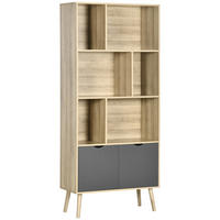 REGAL DE-15490 80/35/180 cm, 6 Ebenen + 1 Tür Natur/Dunkelgrau - Naturfarben, Holzwerkstoff (80/180/35cm) - ComfortXL