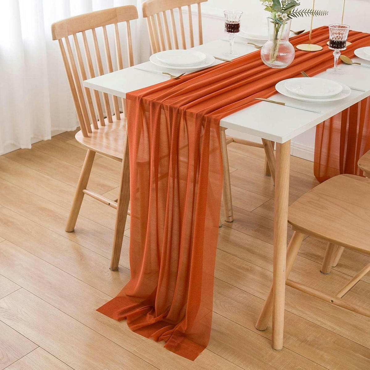 TISCHLÄUFER Chiffon Terracotta 75 x 400 cm - Orange, Textil (75/4/1.5cm)