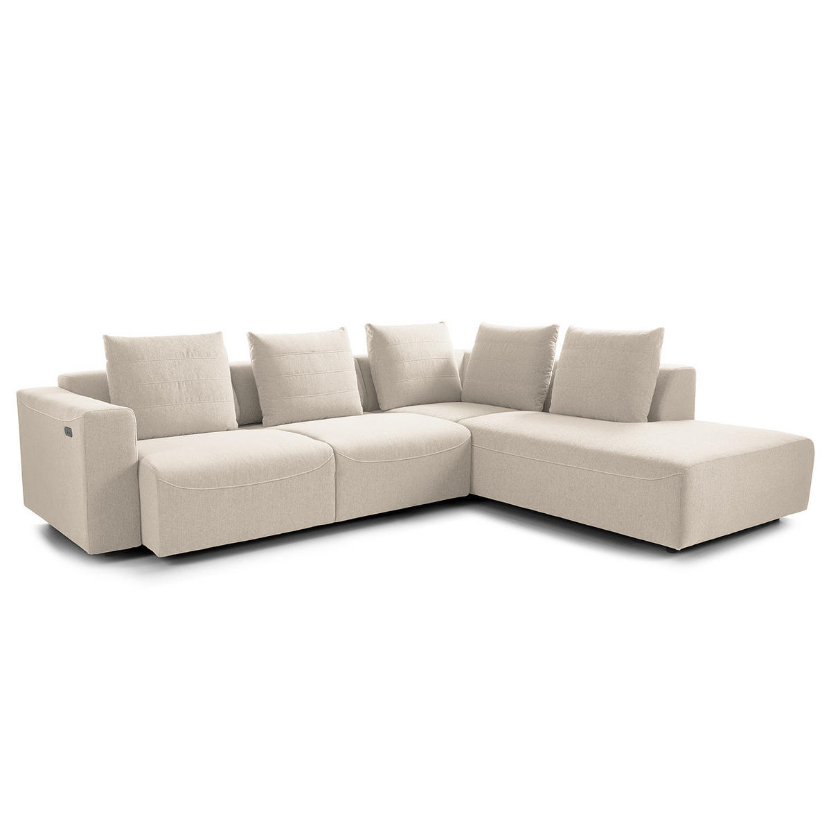 ECKSOFA mit Ottomane - Webstoff - Beige/Schwarz, Kunststoff/Textil (283/237cm) - home24