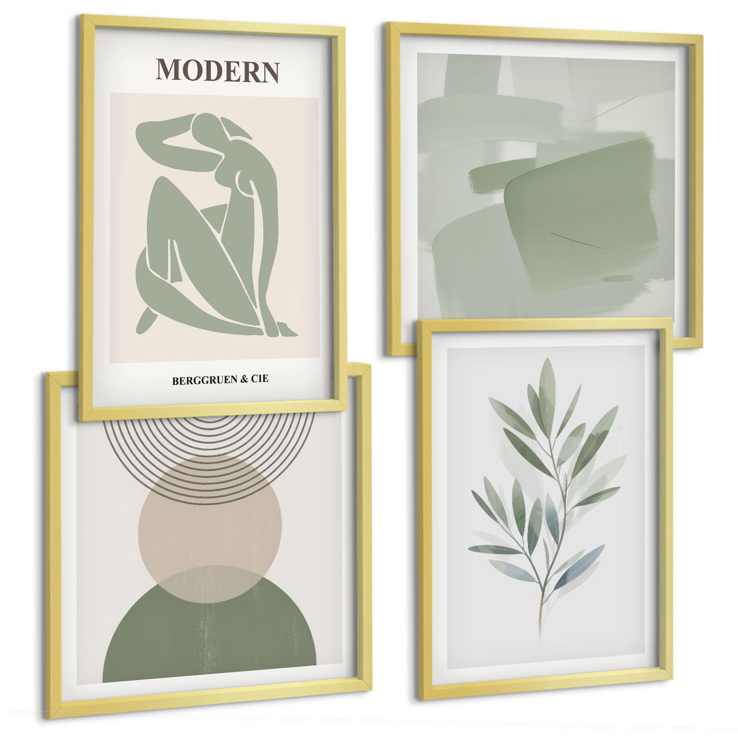 BILDER SET 4er Set - 50x50 cm & 40x60 cm Goldrahmen - Stilvolle abstrakte Pflanzengrafiken - Goldfarben, Kunststoff (50/50cm) - TULUP