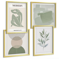 BILDER SET 4er Set - 50x50 cm & 40x60 cm Goldrahmen - Stilvolle abstrakte Pflanzengrafiken - Goldfarben, Kunststoff (50/50cm) - TULUP