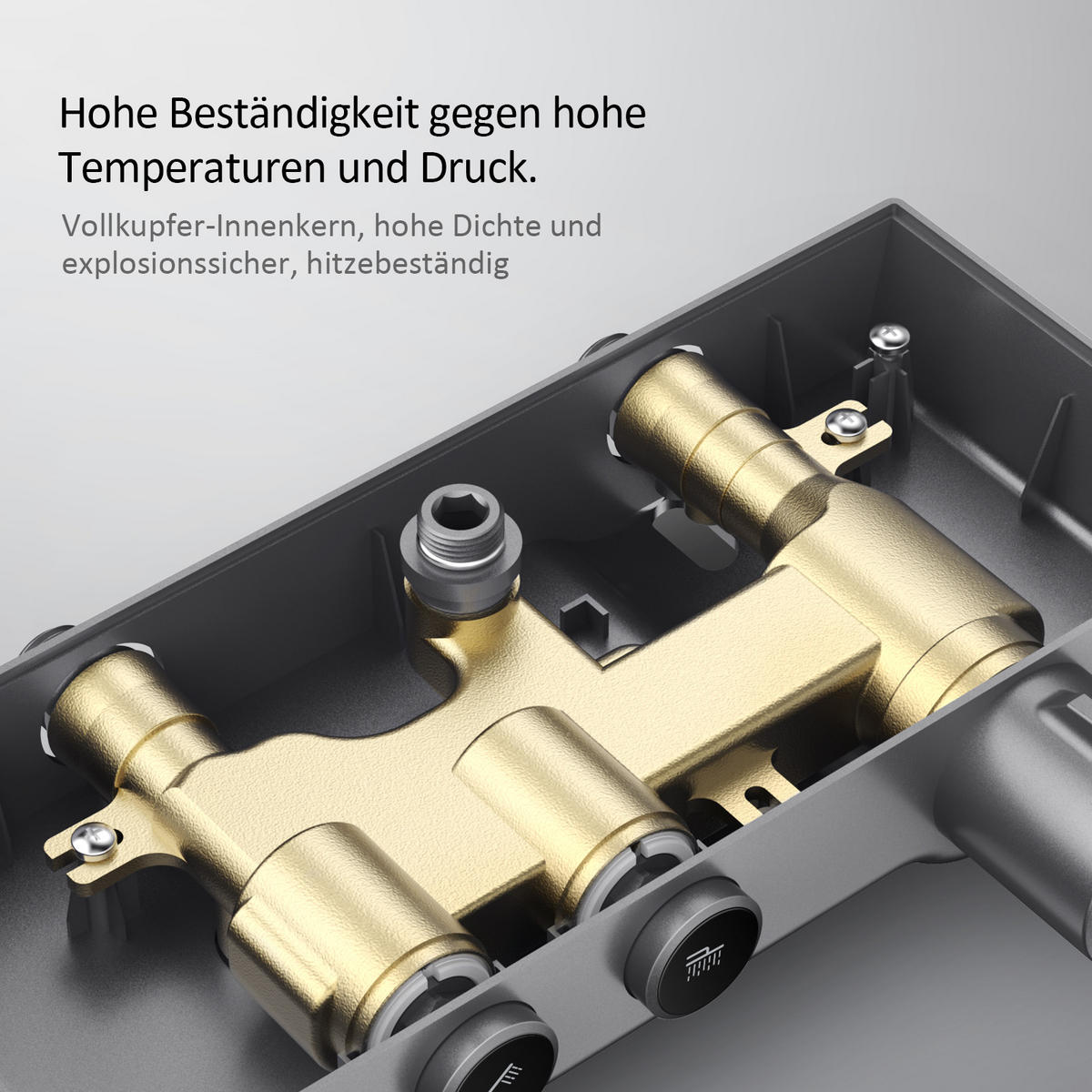 ÜBERKOPFBRAUSESET mit Armatur Thermostat und Ablage Anthrazit - Anthrazit, Metall (36/106.6/48.7cm) - EMKE