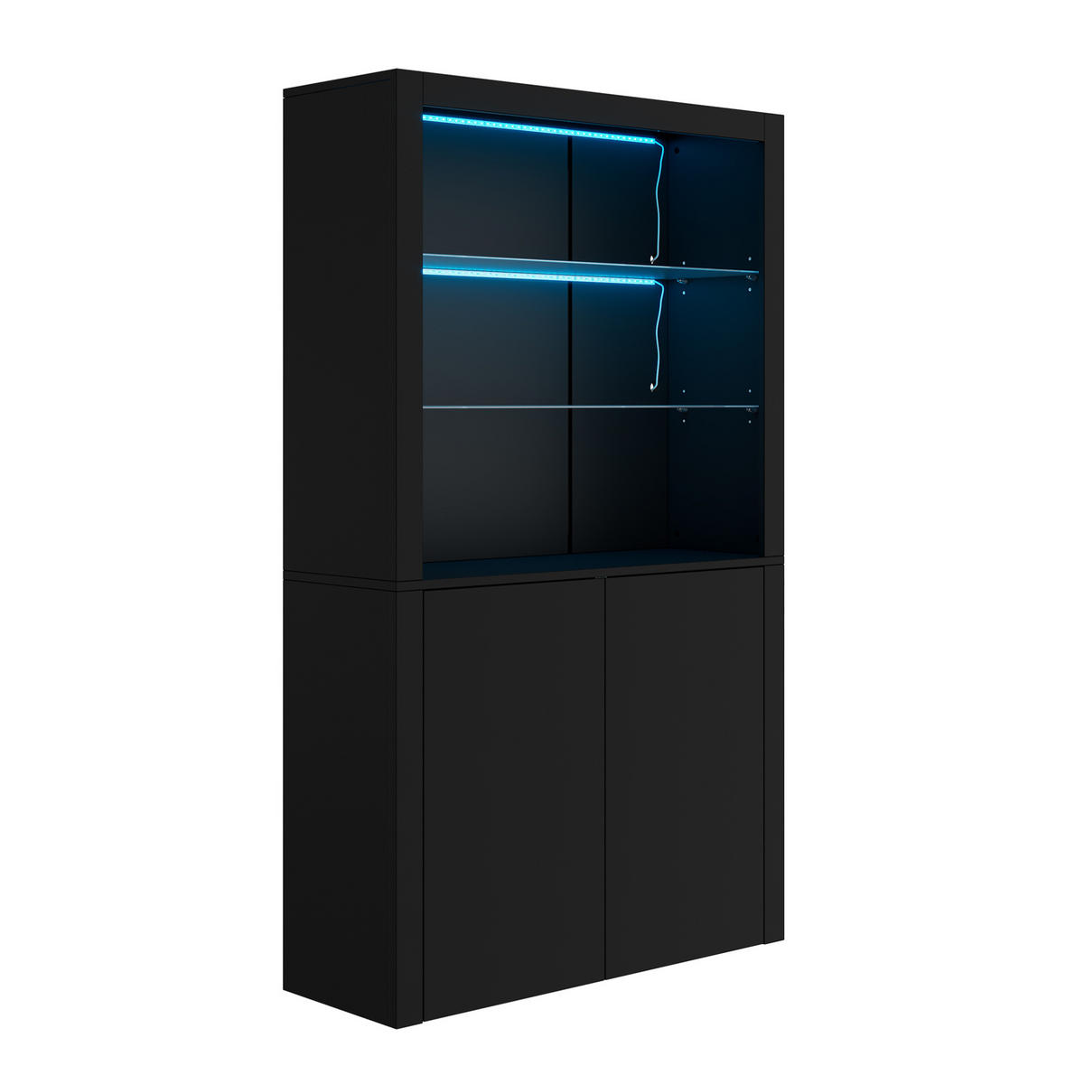 VITRINE mit LED 100 x 35 x 170 cm Hochglanz Schwarz - Schwarz, Glas (35/170/100cm) - Beauniv