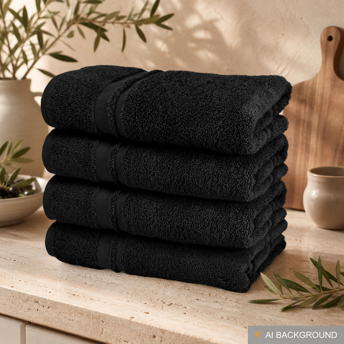 FROTTEE Küchenhandtücher 50x50 cm, 4er Set, Schwarz - Schwarz, Textil (50/50cm) - Lashuma