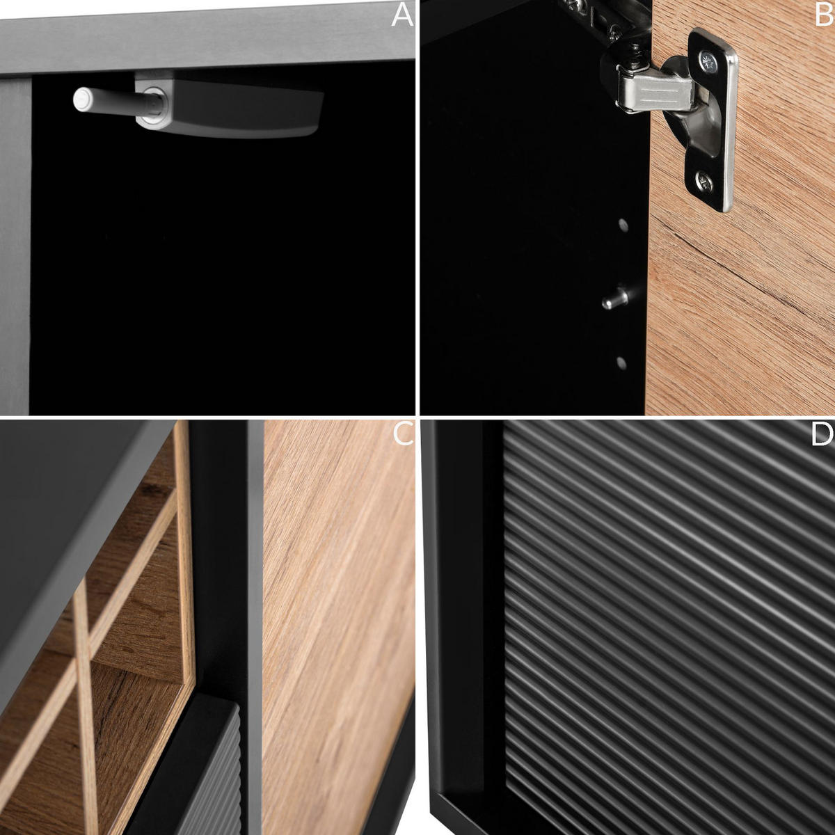 KOMMODE LOFTY Weineinlage, Braun - Eichefarben/Schwarz, Holz (102/83/41cm) - KONSIMO®
