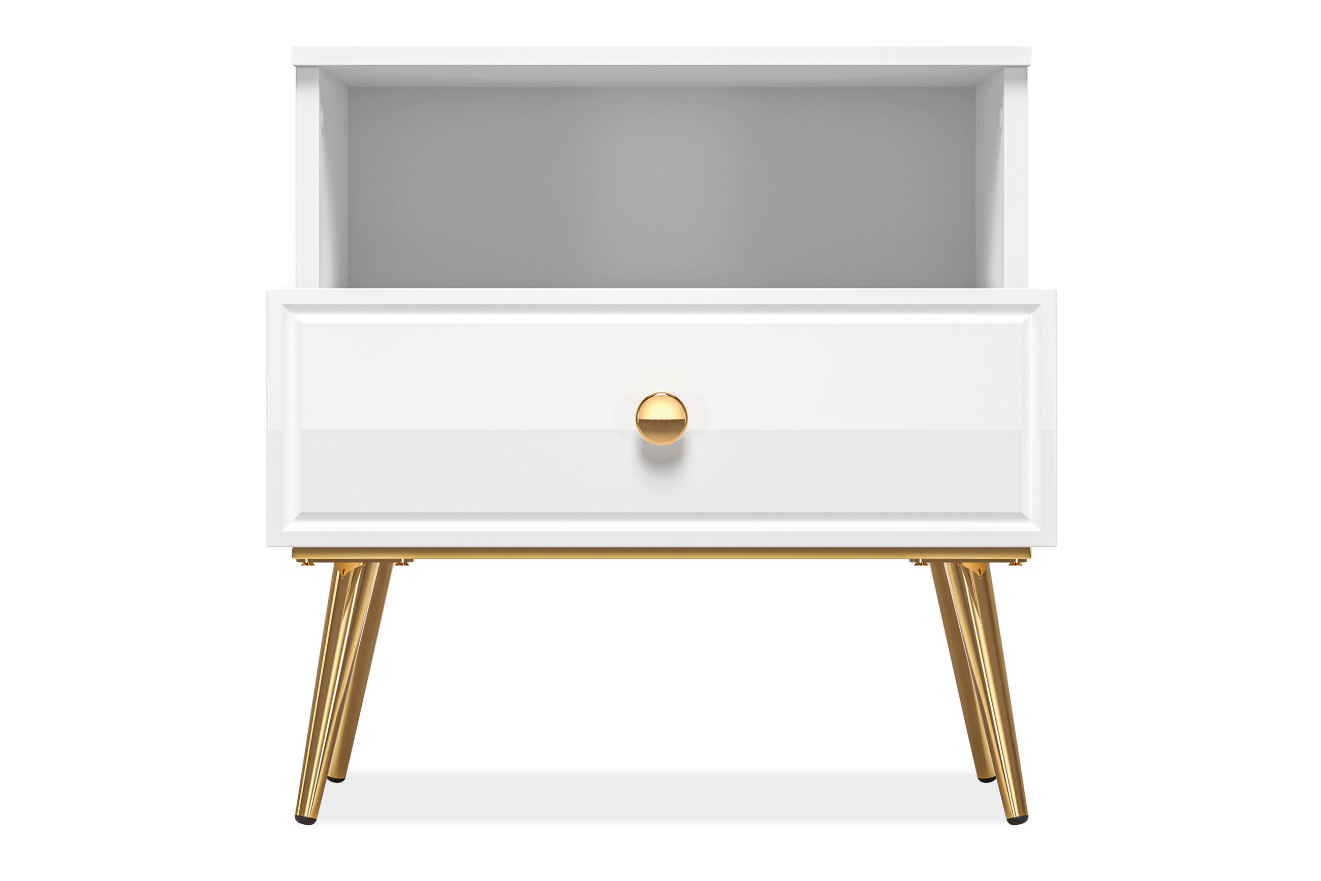 NACHTTISCH ISORIA mit Goldelementen, Glas Weiß - Goldfarben/Weiß, Holz/Metall (50/53/34cm) - KONSIMO®