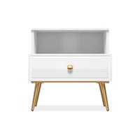 NACHTTISCH ISORIA mit Goldelementen, Glas Weiß - Goldfarben/Weiß, Holz/Metall (50/53/34cm) - KONSIMO®