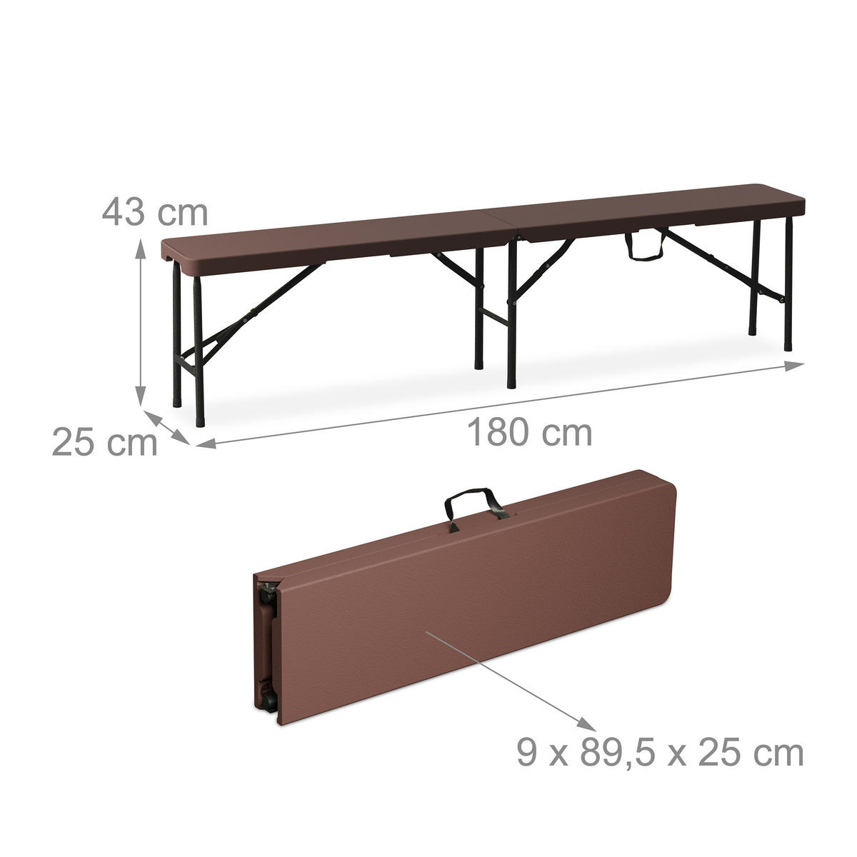 BIERZELTGARNITUR Braun 3-tlg.-Set Tisch 180x74 cm - Braun, Kunststoff/Metall - Relaxdays