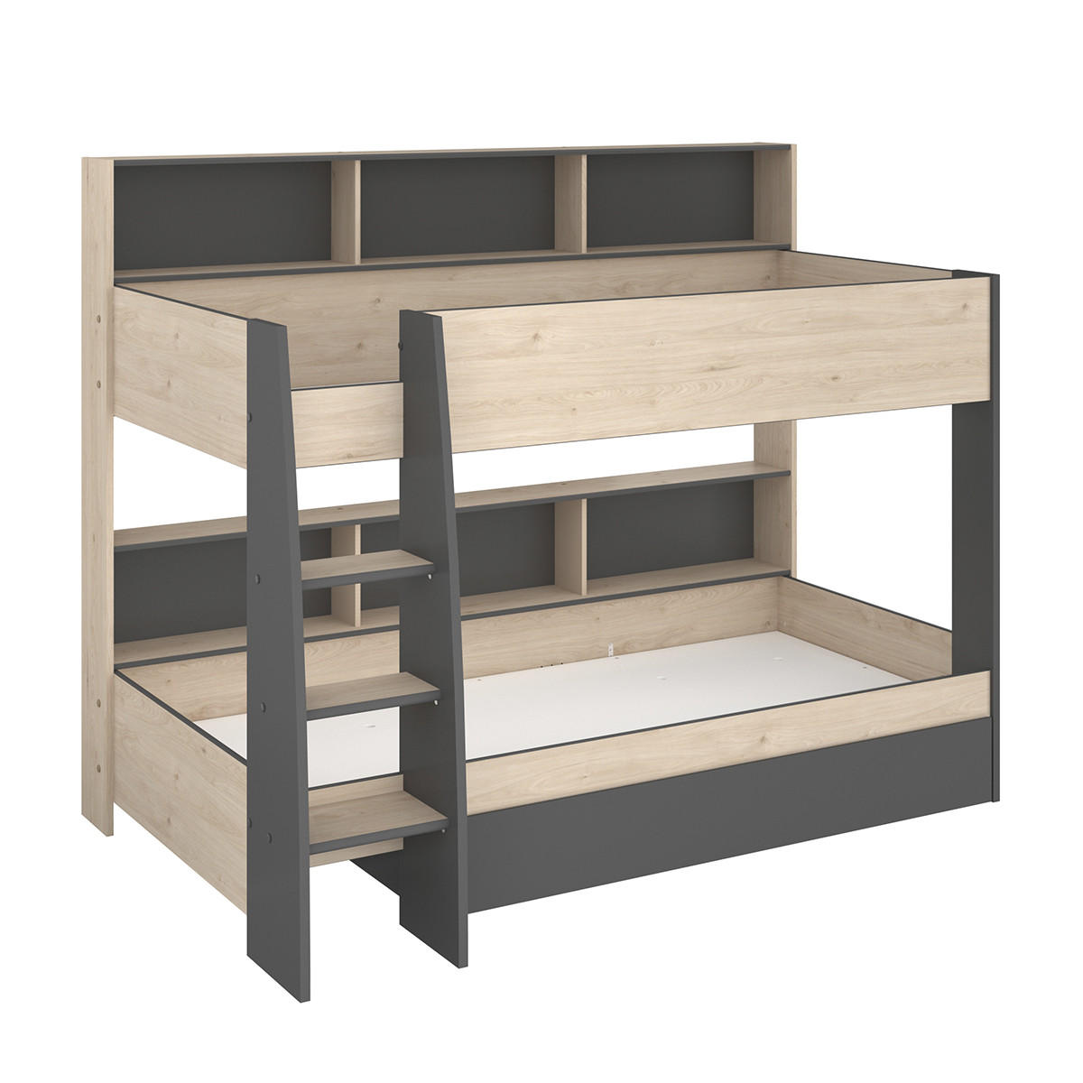 HOCHBETT mit Nischen - 90x200 cm - Leo - Anthrazit, Holzwerkstoff (90/200cm) - Calicosy