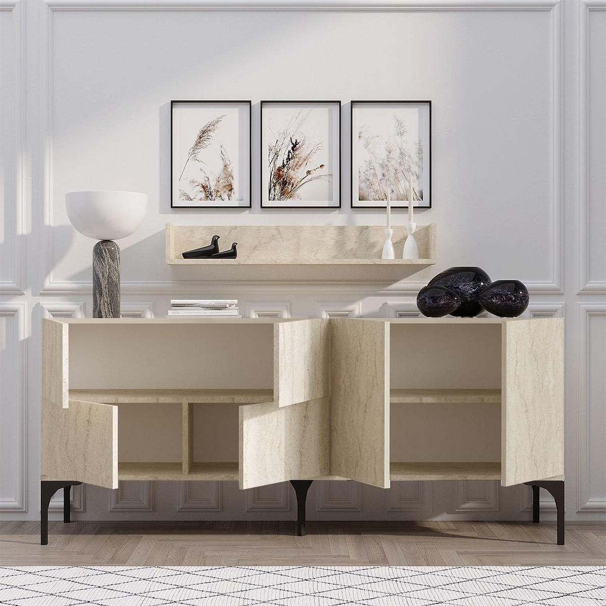 BUFFETSCHRANK stella beige - Beige, Holz (40/55/180cm) - Habitat Garten