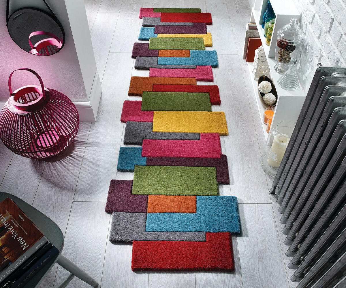 WOLLTEPPICH Geometrisch-Design, handgetuftet THAMES EVA, Multi 60x230 cm - Multicolor, Textil (60/230cm) - KADIMA DESIGN
