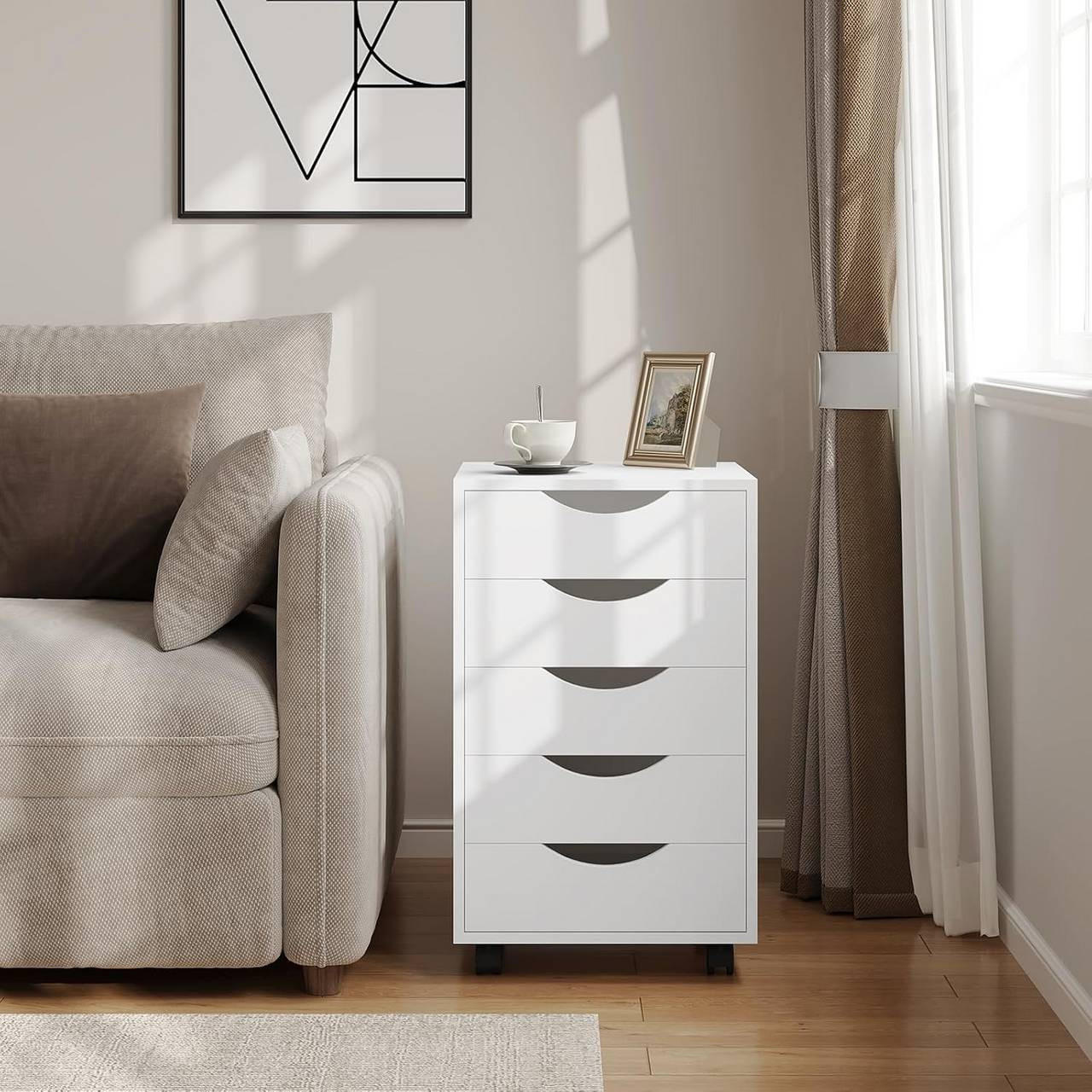 Thumbnail - Woltu Rollcontainer, Weiß, Holzwerkstoff, 5 Schubladen, Rechteckig, 40x66.5x40 cm, Arbeitszimmer, Container