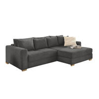 ECKSOFA-DAUERSCHLÄFER Federkern Bettkasten, seitenverkehrt montierbar B288/T186/H86 cm, Liegefl. 153x245 cm, Cord Grau Anthrazit / 15153 - Schieferfarben/Eichefarben, Holz/Textil (288/186cm) - luma-home