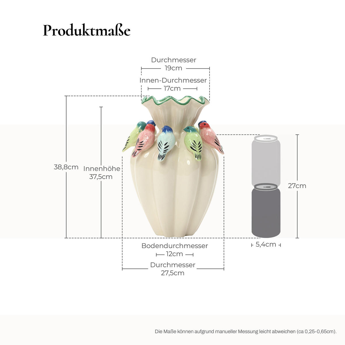 VASE aus Keramik, Ø17 x H38.8 cm, weiß - Weiß, Keramik (38.8cm) - Hometopia
