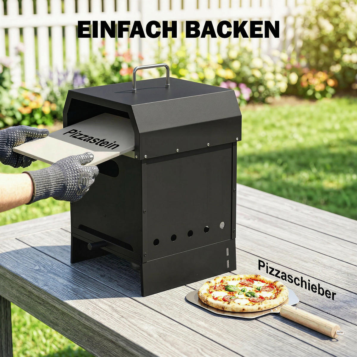 PIZZA PEC z kovu a nerezové oceli, černá - černá, kov (37.5/53.5/40cm) - Outsunny