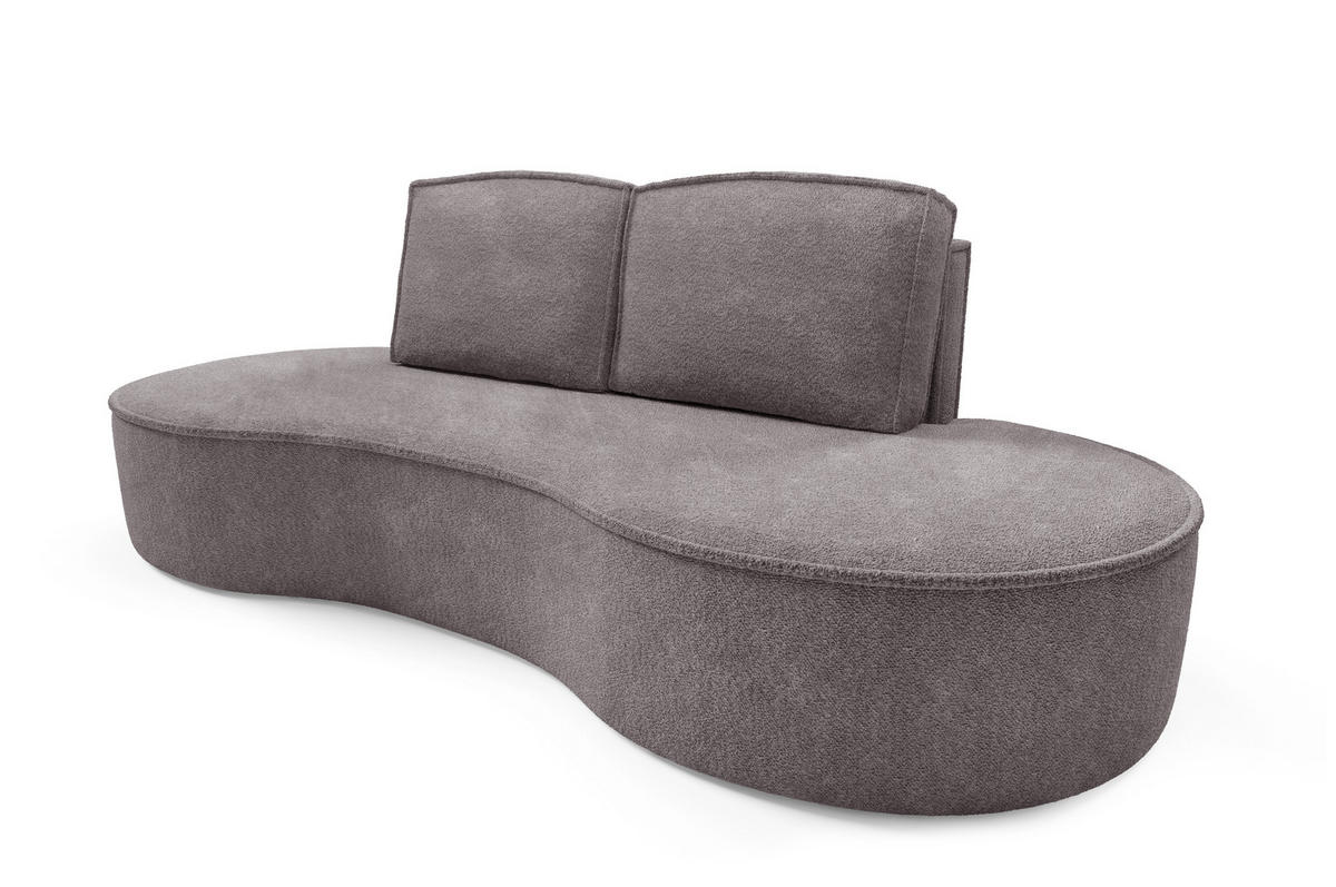 SOFA Molly – Freistehendes halbrundes Designsofa mit zwei eleganten, abnehmbaren RückenKissen, Abriamo Stoff, Größe: 234x101x88 cm, Grau Seide - Greige, Holz/Textil (234/88/101cm) - DomoHome