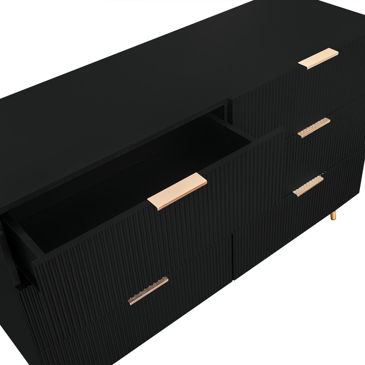 SIDEBOARD mit 6 Schubladen, mit goldenen Griffen und Beinen, 120/40/77 cm, Schwarz - Schwarz, Holzwerkstoff (120/40/77cm) - Redom