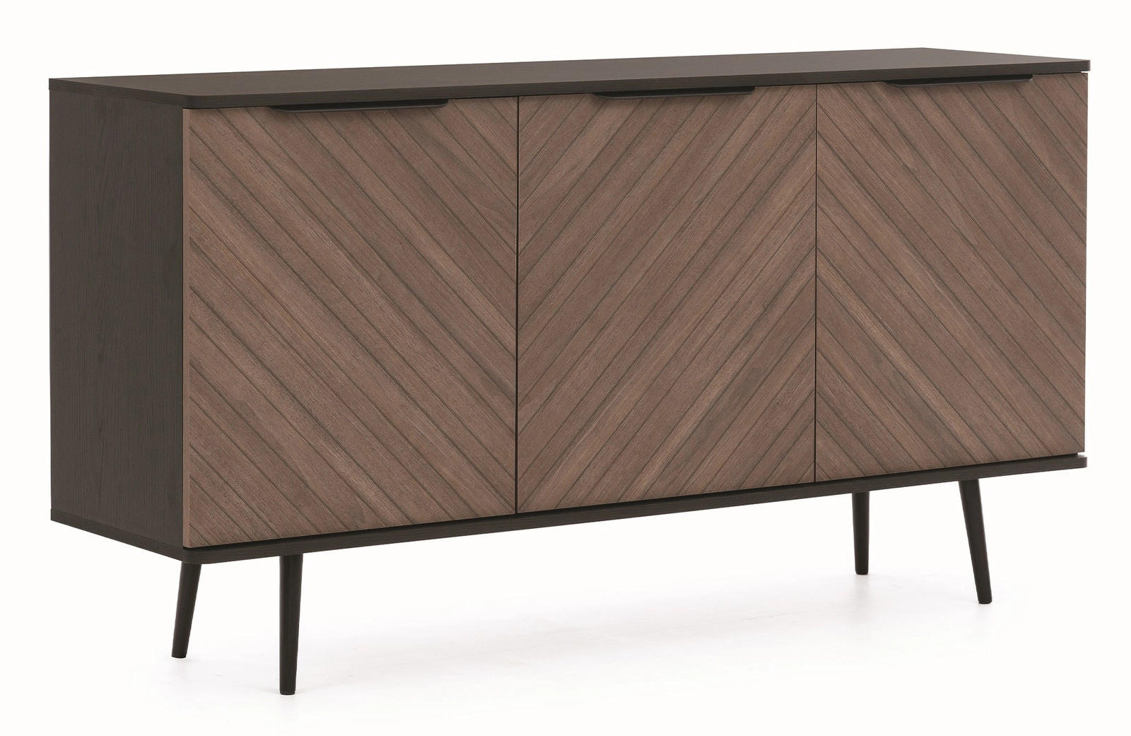 SIDEBOARD Pinelli 150 cm breite 3-türig mit Metallfüße - Schwarz/Braun, Holzwerkstoff/Metall (150/80/41cm) - Ravio