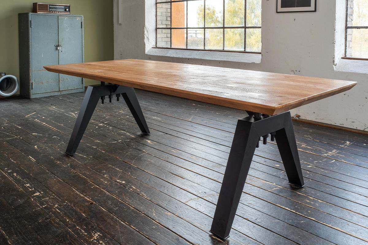 ESSTISCH MIT SCHWEIZER KANTE REY Braun Akazie - Schwarz/Braun, Holz/Metall (300/100/78cm) - KAWOLA