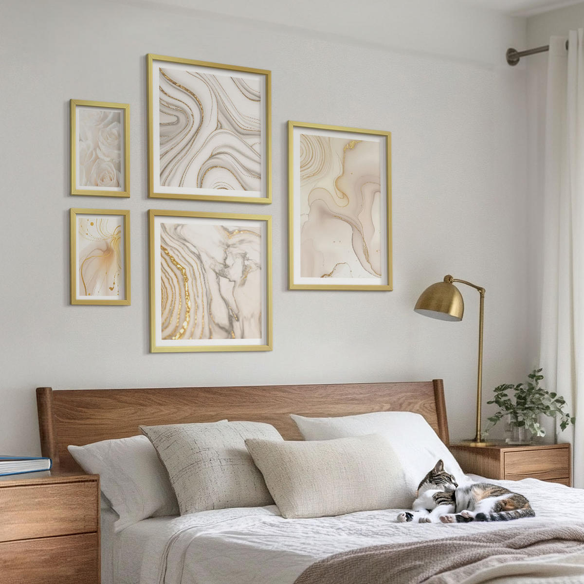 BILDER SET 5er Set - 50x50 cm & 20x30 cm & 40x60 cm Goldrahmen - Landschaften Natur Felder Sonne - Goldfarben, Kunststoff (40/60cm) - TULUP