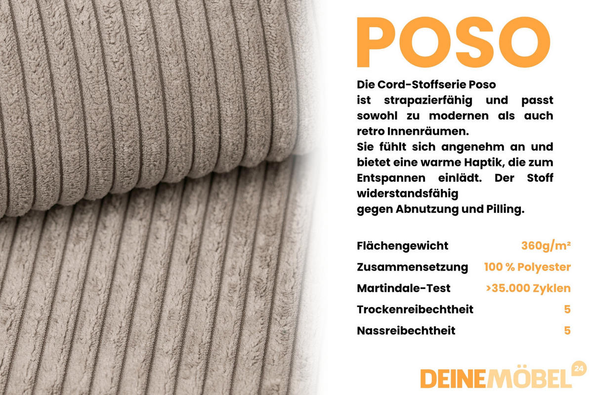 ECKSOFA MATT 255/153 cm links in Cord Beige - Beige/Schwarz, Holz/Holzwerkstoff (255/153cm) - Deine Möbel 24
