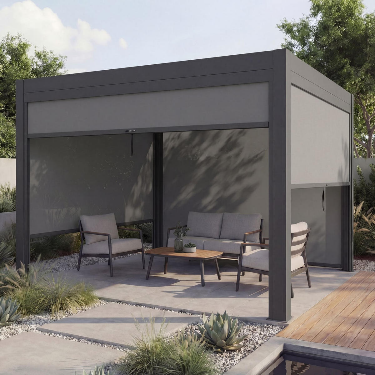 PERGOLA MIT SEITENWAND Anthrazit - Anthrazit, Metall (300/220/300cm) - MCW