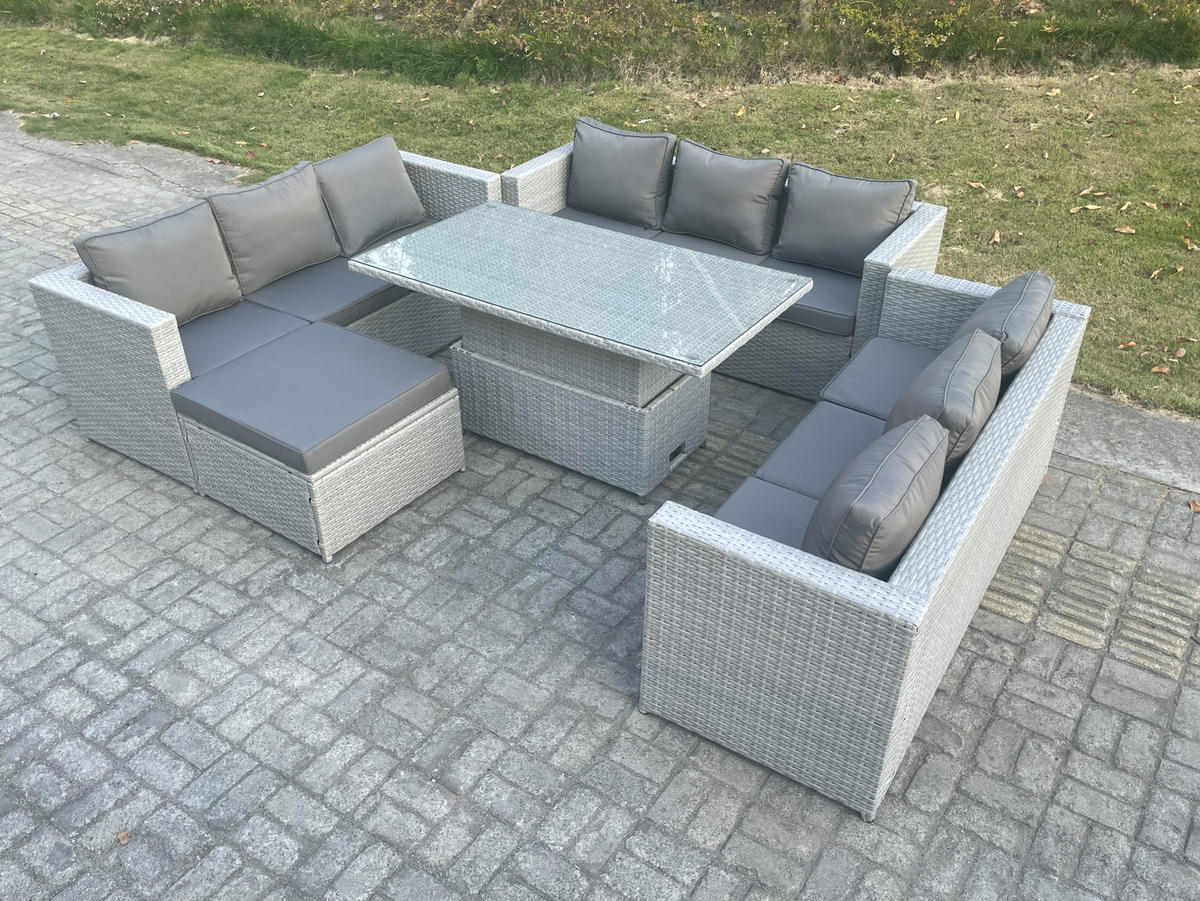 GARTENMÖBEL SET mit höhenverstellbarer Tisch Polyrattan Helles Grau 5-teilige - Hellgrau, Metall - Fimous